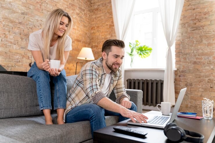 couple home having videocall